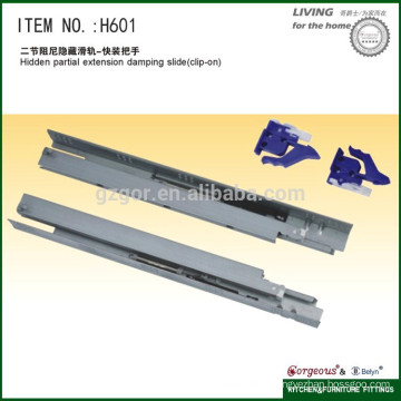 H601 Hidden partial extension damping slide drawer channels ( clip-on )